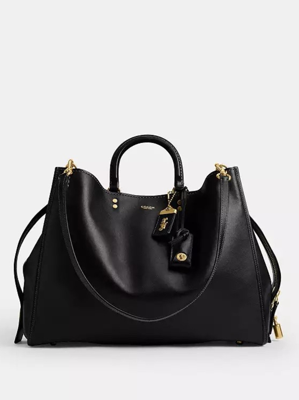 Coach Black Leather Tote with Gold Accents